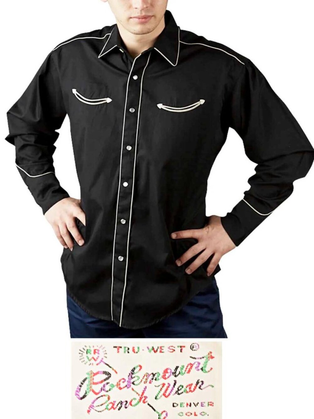 Rockmount Ranch Wear Men's Signature Solid Black Western Shirt with Smile Pocket